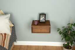 Floating Nightstand With Drawer in Solid Oak - Modern Metal Handle