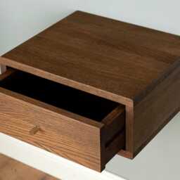 Floating Nightstand With Drawer in Solid Oak - Modern Metal Handle - thumbnail 2