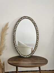 Oval Moroccan Oriental Mirror With Natural Bone Frame - Almond Version