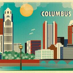 Columbus Skyline Print, Ohio Wall Art, Horizontal Office Nursery - Style E8-O-Col - thumbnail 2