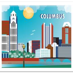 Columbus Skyline Print, Ohio Wall Art, Horizontal Office Nursery - Style E8-O-Col - thumbnail 3