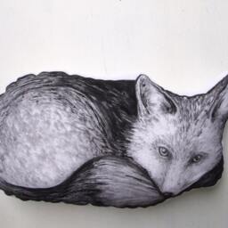 Fox Pillow Home Decor Lover Gift Throw Cushion Woodland Forest Handpainted Decorative Decoration Children's Room Black White Fabric Cotton - thumbnail 2