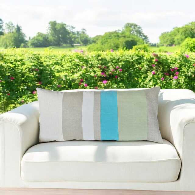 striped Linen Lumbar Pillow Cover Zero Waste Design - 14x31 Inch - image 1