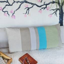 striped Linen Lumbar Pillow Cover Zero Waste Design - 14x31 Inch - thumbnail 3