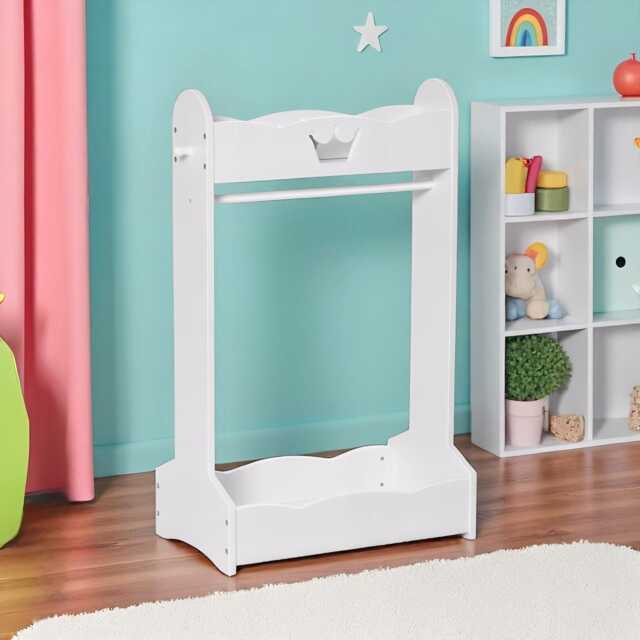 Kids Wooden Clothes Rack With Shelves, Toddler Freestanding Wardrobe Rail, Baby Nursery Organizer, Small Space Storage Hanger - image 1