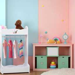 Kids Wooden Clothes Rack With Shelves, Toddler Freestanding Wardrobe Rail, Baby Nursery Organizer, Small Space Storage Hanger - thumbnail 3