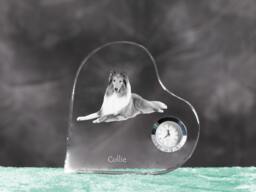 Collie - Crystal Clock in The Shape Of A Heart With Image Pure-Bred Dog - thumbnail 1