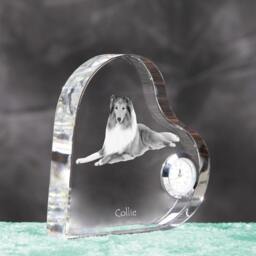 Collie - Crystal Clock in The Shape Of A Heart With Image Pure-Bred Dog - thumbnail 3