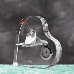 Collie - Crystal Clock in The Shape Of A Heart With Image Pure-Bred Dog - thumbnail 2