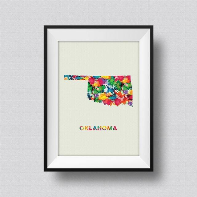 Oklahoma Map Watercolor Usa Art Print Ink Splash Poster Canvas