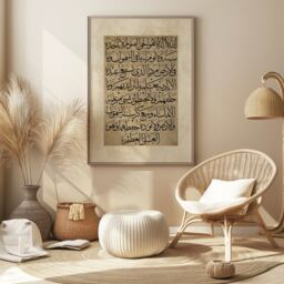 Vintage Ayatul Kursi Beige Islamic Wall Art Print Arabic Calligraphy - thumbnail 1