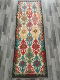 Handmade Tribal Wool Runner, Multicolour Artisan Afghan Turkish Persian Qashqai Moroccan Navajo Flatweave Kilim Rug 241x83 cm - thumbnail 1