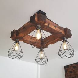 Handmade Wooden Beam Chandelier Rustic Farmhouse Industrial Lighting - thumbnail 2