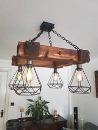 Handmade Wooden Beam Chandelier Rustic Farmhouse Industrial Lighting - thumbnail 1