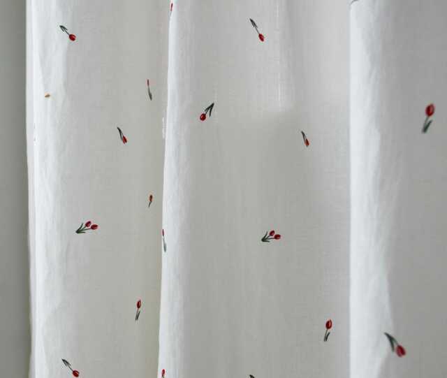 Floral Linen Curtains White Cute Tulip Minimal Charming Flower Patterned Drapes Kid's Room Kitchen Living Bedroom Panels Set Of 2 - image 1