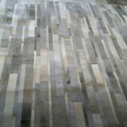 Cowhide Patchwork Rug Raw Leather Argentina - Cowhides Free Shipping Cordoba, Mix Of Light Greys & Creams, 5' X 7' Handmade - thumbnail 4