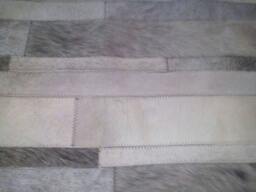 Cowhide Patchwork Rug Raw Leather Argentina - Cowhides Free Shipping Cordoba, Mix Of Light Greys & Creams, 5' X 7' Handmade - thumbnail 1