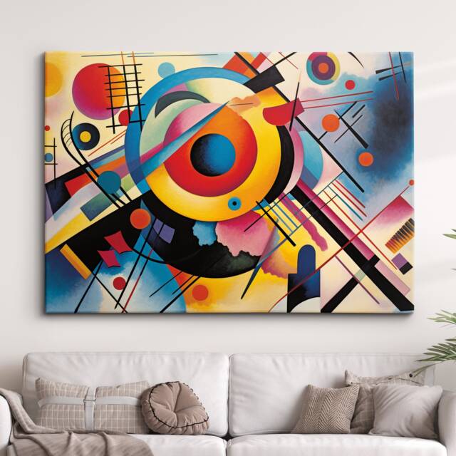 Geometric Wassily Kandinsky Abstract Painting Rainbow Splatter Wall Art Framed Canvas Poster Print Home/Office Room Decor, Gifts - image 1