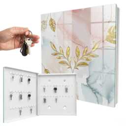 Pastel Charm Key Cabinet For Home, Pink Box Wall, Watercolor Flowers & Plants, Lovers Of Elegance Art - thumbnail 2