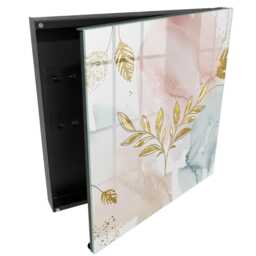 Pastel Charm Key Cabinet For Home, Pink Box Wall, Watercolor Flowers & Plants, Lovers Of Elegance Art - thumbnail 1