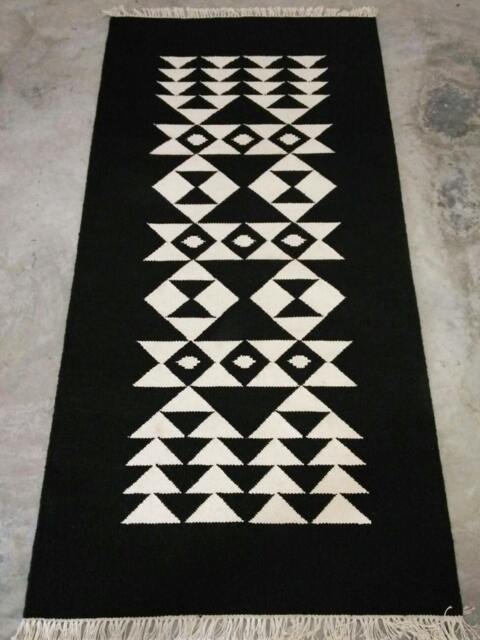Flat Handmade Rug, Modern Black & White Carpet - image 1