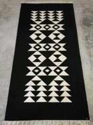 Flat Handmade Rug, Modern Black & White Carpet - thumbnail 1
