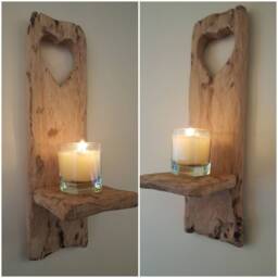 Wooden Candle Sconces. Pair Of Rustic Solid Oak Wall Sconces Handmade With Heart Cut Out Detail . Size 30 X 12Candles/Glass Etc Not Included - thumbnail 2