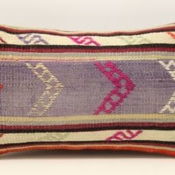 Turkish Kilim Pillow Cover 12x20 Lumbar Cushion, Wool & Cotton - thumbnail 2
