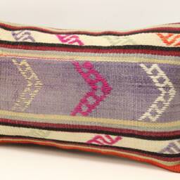 Turkish Kilim Pillow Cover 12x20 Lumbar Cushion, Wool & Cotton - thumbnail 3