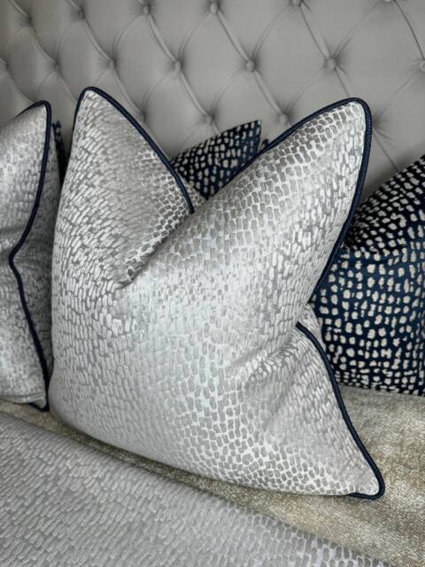 Antelope Dove Cushion Cover - Navy Piping Luxury Grey Home Decor Designer Scatter Pillow Handmade in Uk/Bedroom - image 1