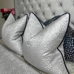 Antelope Dove Cushion Cover - Navy Piping Luxury Grey Home Decor Designer Scatter Pillow Handmade in Uk/Bedroom - thumbnail 2