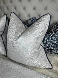 Antelope Dove Cushion Cover - Navy Piping Luxury Grey Home Decor Designer Scatter Pillow Handmade in Uk/Bedroom - thumbnail 1