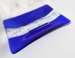 Large Fused Glass Soap Dish in Dark Cobalt & Royal Blue By Bprdesigns