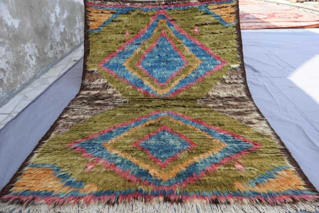 3'5x5'3 Ft Moroccan Wool Rug, Sage Green Blue Soft Pile Natural Veg Dyes Afghan Handmade Geometric Design Beni Ourain Berber Rug - image 1