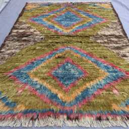 3'5x5'3 Ft Moroccan Wool Rug, Sage Green Blue Soft Pile Natural Veg Dyes Afghan Handmade Geometric Design Beni Ourain Berber Rug - thumbnail 3