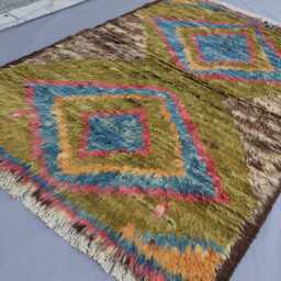 3'5x5'3 Ft Moroccan Wool Rug, Sage Green Blue Soft Pile Natural Veg Dyes Afghan Handmade Geometric Design Beni Ourain Berber Rug - thumbnail 2