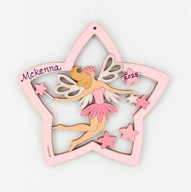 Personalized Fairy Christmas Ornament - Wood, Laser Cut, Hand Painted - image 1