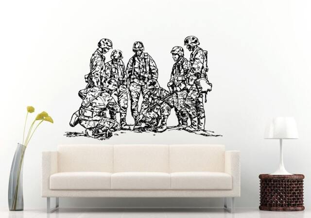 Army Crew Group Of Soldiers Making Plan Attack Wall Decal Vinyl Sticker Mural Room Decor L803 - image 1