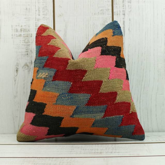 Handmade Kilim Pillow Cover Vintage Turkish Wool Cushion - 16x16 Inch - image 1