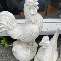 Large Chicken Rooster Cast Stone Chicken Male White Rooster Crushed Marble Farm House Cottage Statue - thumbnail 3