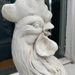 Large Chicken Rooster Cast Stone Chicken Male White Rooster Crushed Marble Farm House Cottage Statue - thumbnail 2