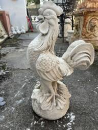 Large Chicken Rooster Cast Stone Chicken Male White Rooster Crushed Marble Farm House Cottage Statue - thumbnail 1