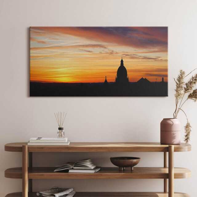 Building At Sunset Canvas, Wall Art Picture, Orange Decoration, Travel Canvas - image 1