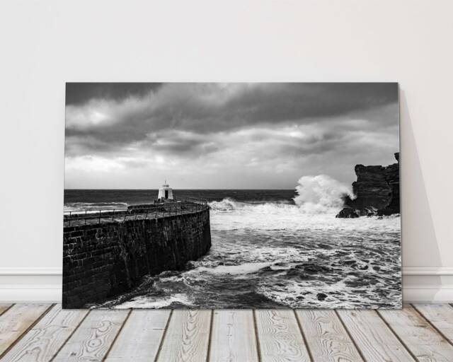Portreath Harbour Cornwall Print - Black & White Coastal Wall Art, Monochrome Scene, Seaside Decor Gift For Hom - image 1