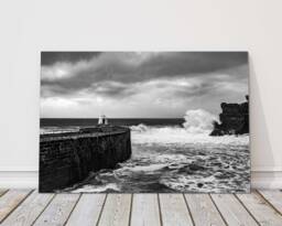 Portreath Harbour Cornwall Print - Black & White Coastal Wall Art, Monochrome Scene, Seaside Decor Gift For Hom - thumbnail 1
