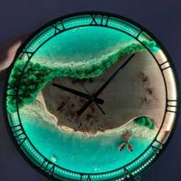 Led Wall Clock Resin Beach Art With Live Moss, Night Light Decor - thumbnail 2