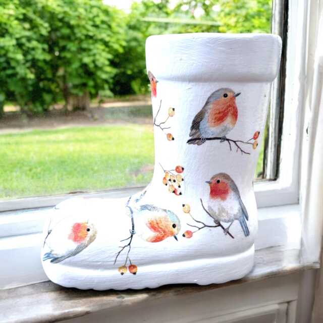 Wellington Boot Planter, Wellie Robin Plant Pot, Mini Succulent Gift, Indoor Gift - image 1