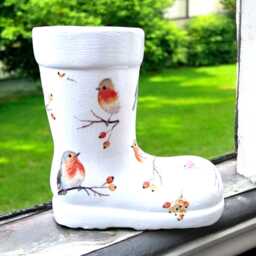 Wellington Boot Planter, Wellie Robin Plant Pot, Mini Succulent Gift, Indoor Gift - thumbnail 3