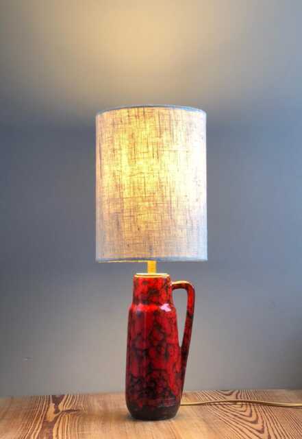 Table Lamp, West German Vase, Linen Lampshade. 43cm High. This Isn't A Mass-Produced Item Only One Was Made - image 1