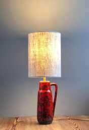 Table Lamp, West German Vase, Linen Lampshade. 43cm High. This Isn't A Mass-Produced Item Only One Was Made - thumbnail 1